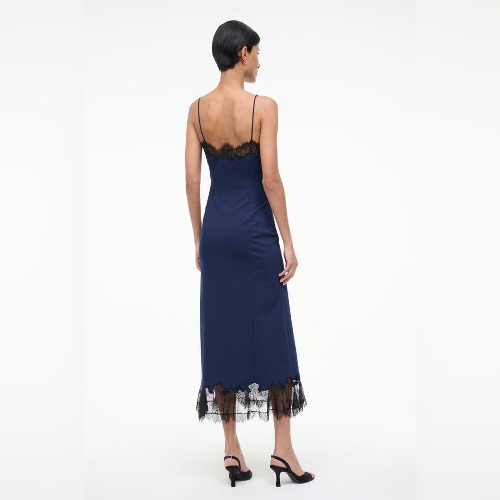 Staud Nadia Lace Trim Midi Dress in Navy M - Picture 5 of 9